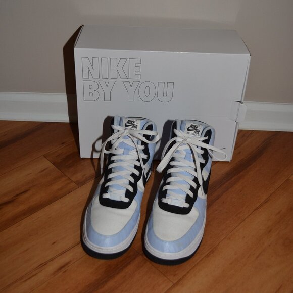 Nike By You Air Force 1 Baby blue/Black High Top Custom Made sneakers, sz 10.5 - Picture 1 of 13